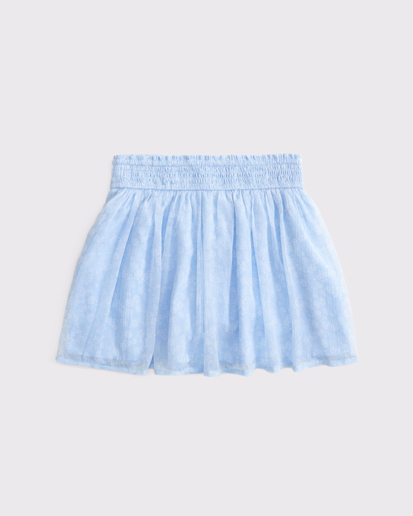 smocked waistband mini skort, Light Blue Pattern view 1