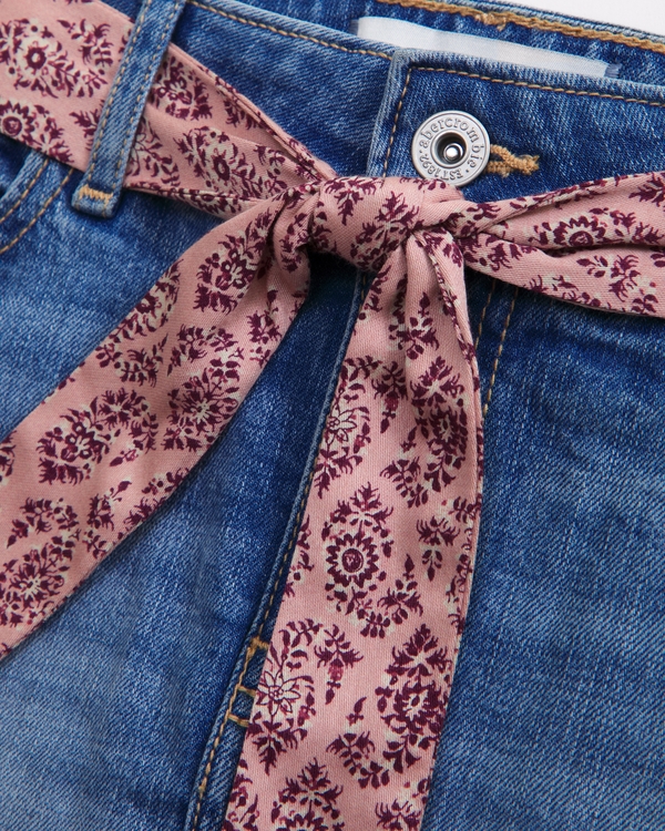 low rise belted denim mini skort, Medium Wash view 2