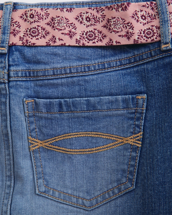 low rise belted denim mini skort