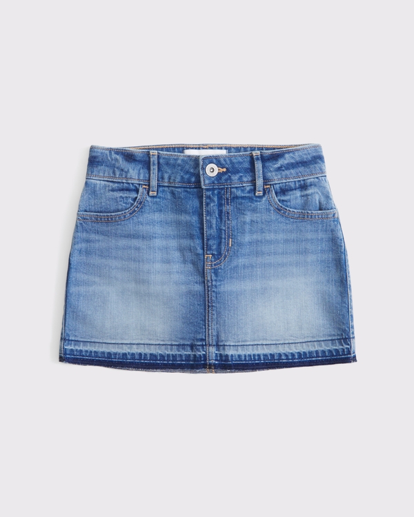 low rise belted denim mini skort