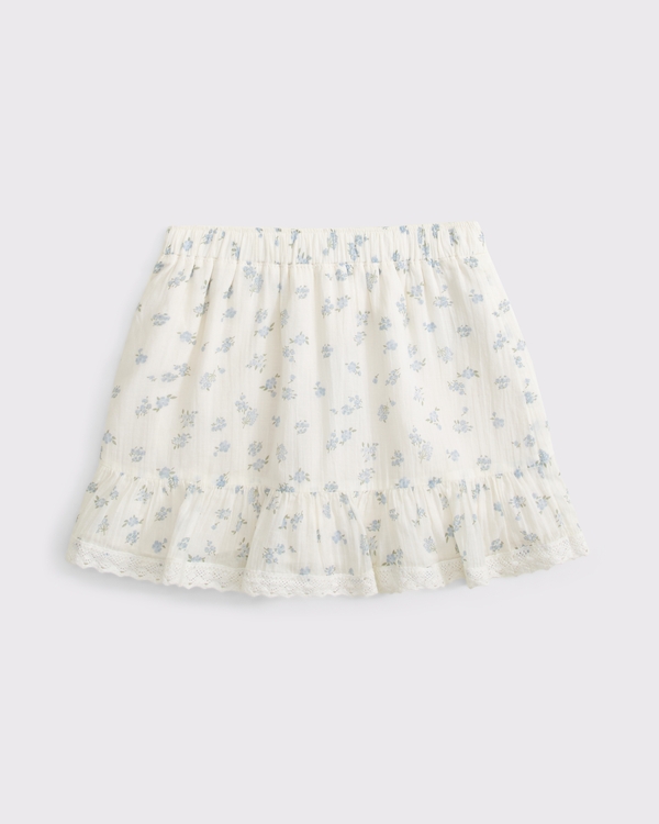 lace-trim mini skirt, White Print view 1