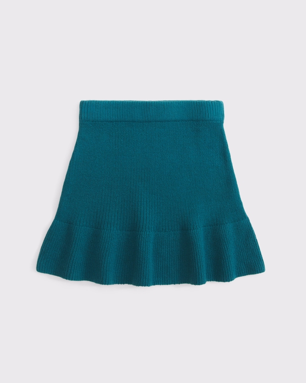 tiered ruffle sweater mini skirt, Teal view 1