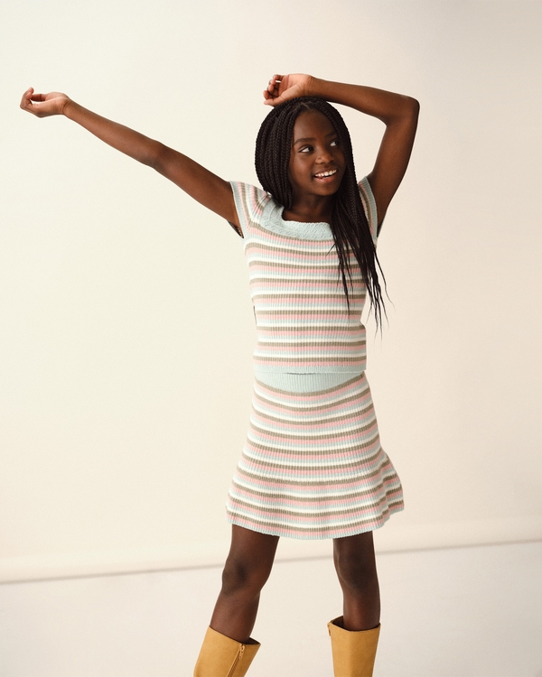 tiered ruffle sweater mini skirt, Green Stripe view 1