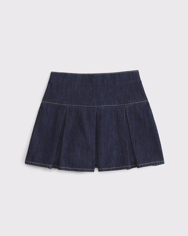 pleated denim mini skort, Rinse view 1