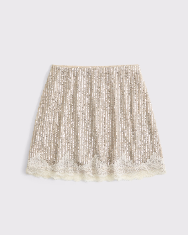 lace-trim sequin mini skirt