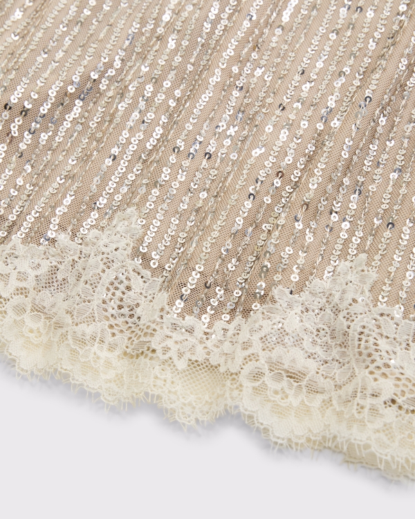 lace-trim sequin mini skirt, Champagne view 2