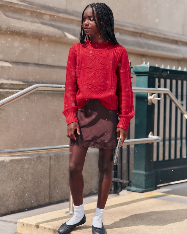 lace-trim mini skirt, Rich Brown view 1