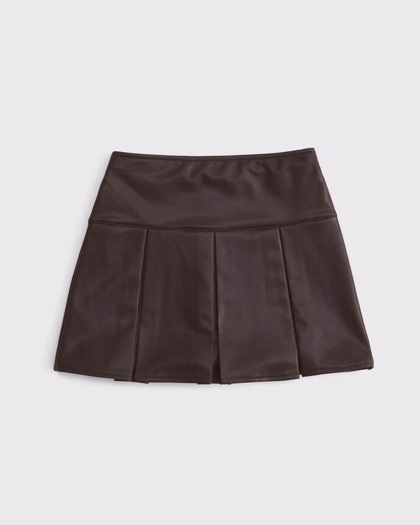 vegan leather pleated skort, Rich Brown view 1