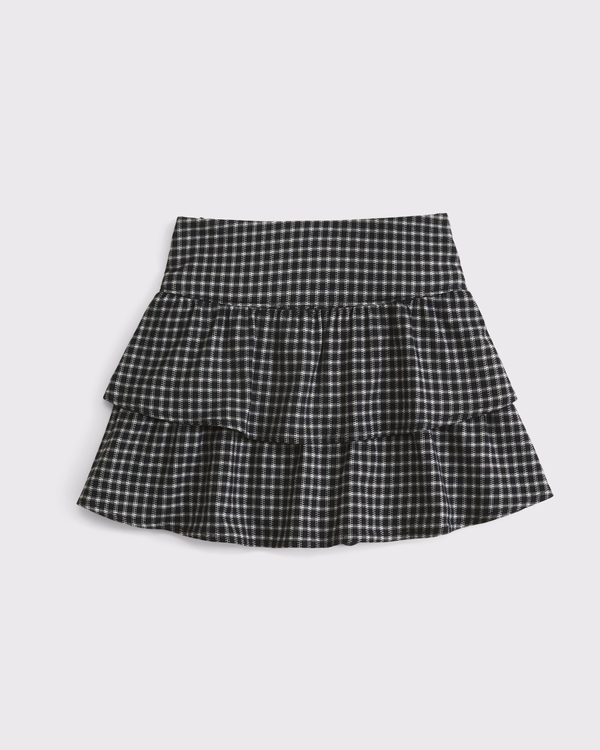 tiered ruffle mini skort, Black Plaid view 1