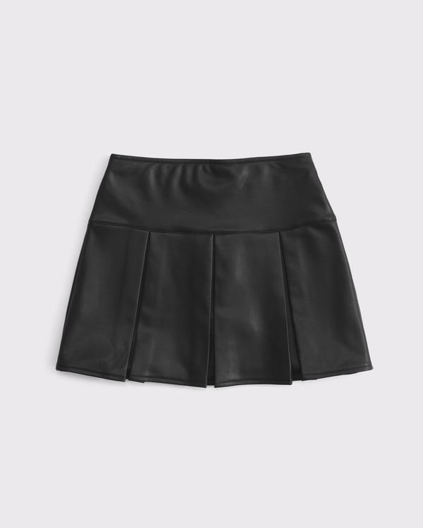 vegan leather pleated skort, Black view 1