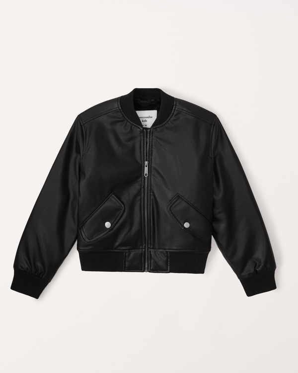 faux leather bomber jacket, Black