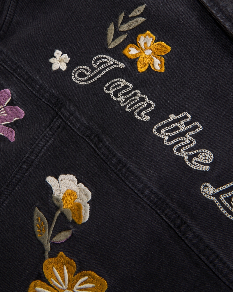 girls vol. 28 embroidered cropped denim jacket, girls coats & jackets