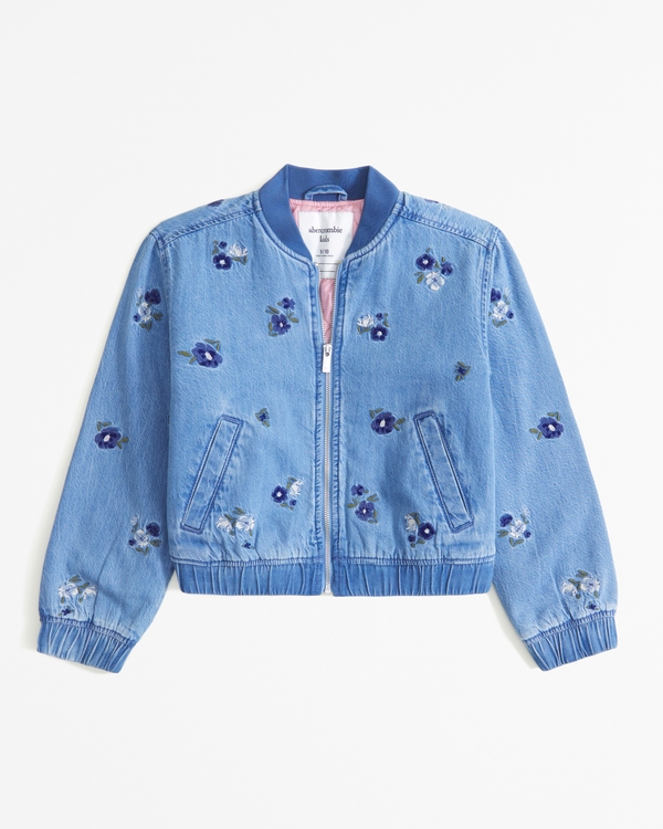 embroidered denim bomber jacket, Denim