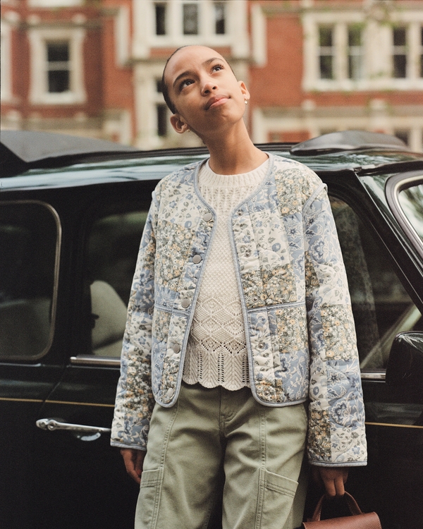 quilted liner jacket, Blue Floral