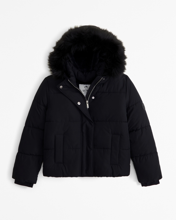 Girls black jacket with fur hood best sale