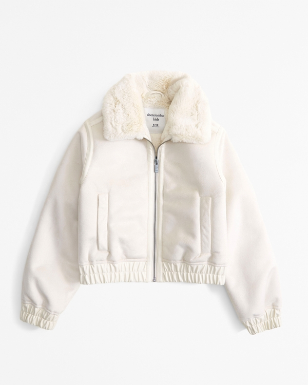 winterized faux suede bomber jacket, Cream