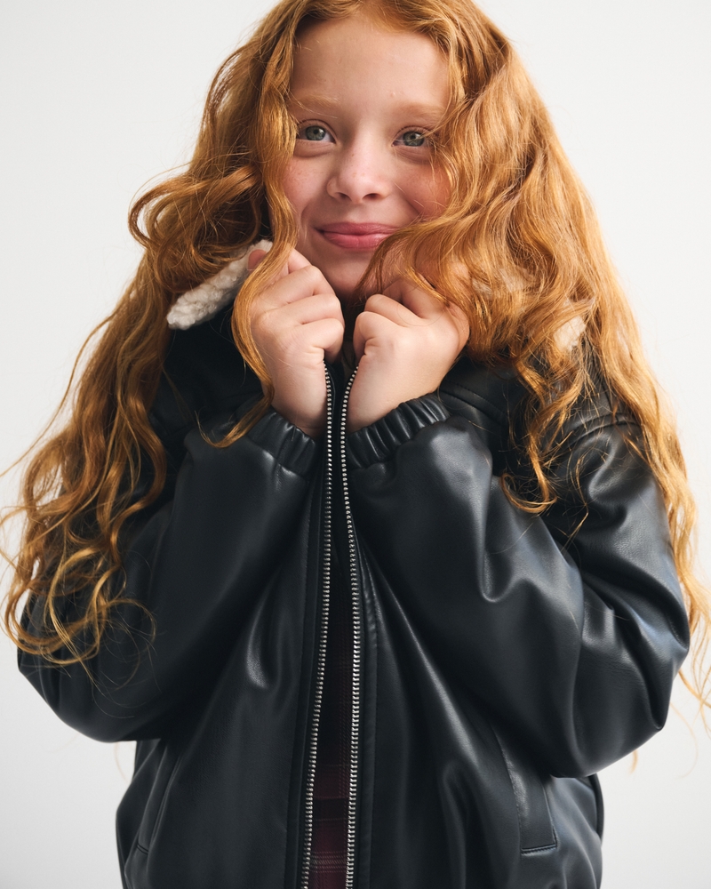 faux fur-lined vegan leather bomber jacket