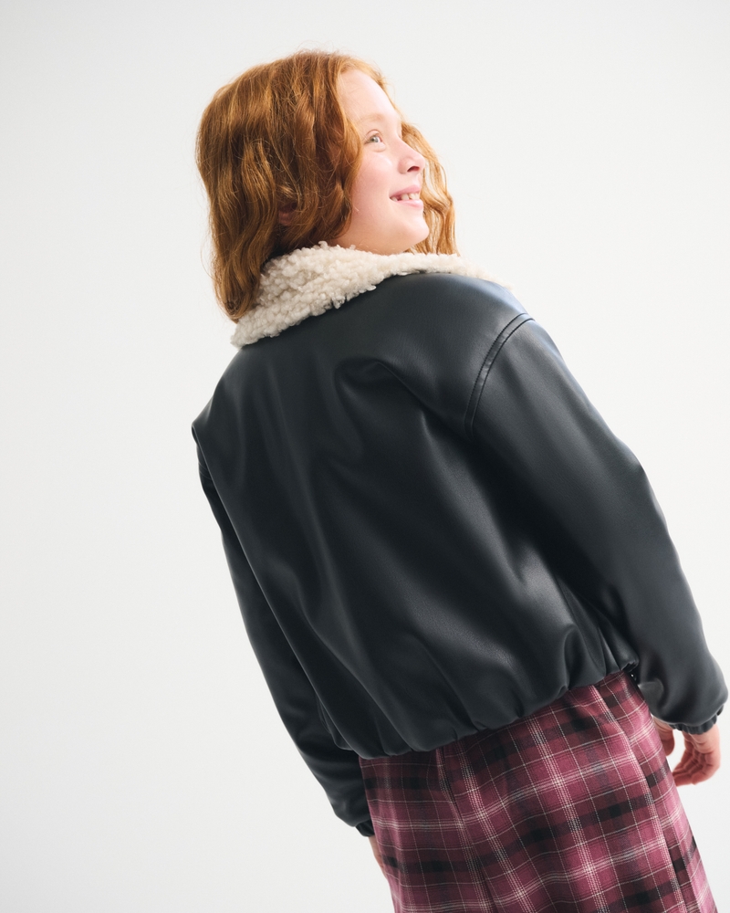 faux fur-lined vegan leather bomber jacket