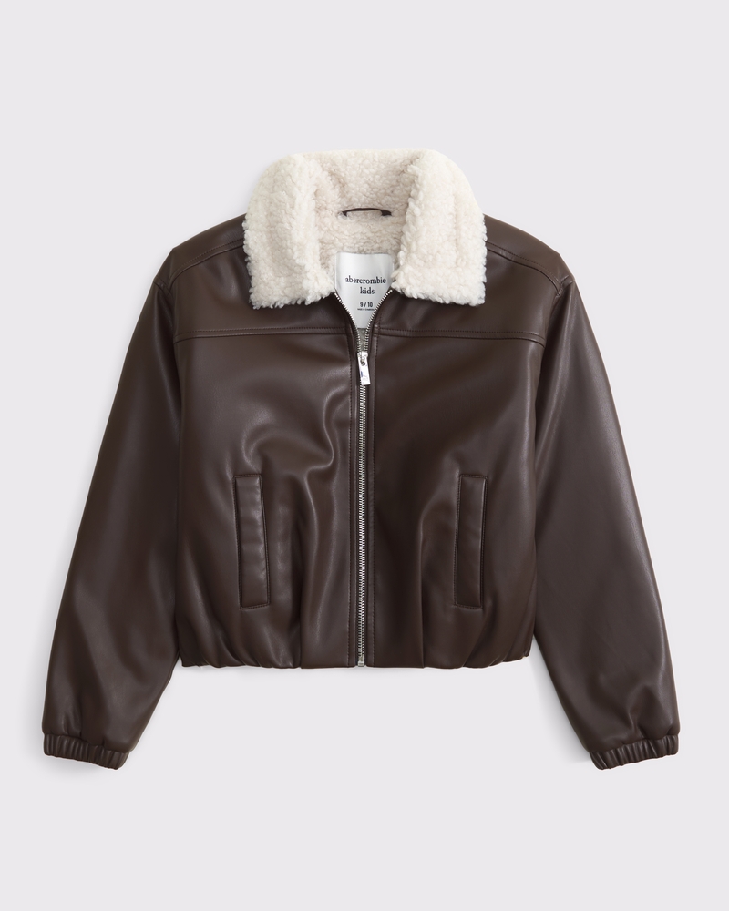 faux fur-lined vegan leather bomber jacket