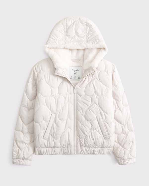 hooded puffer bomber jacket, Warm Gray view 1