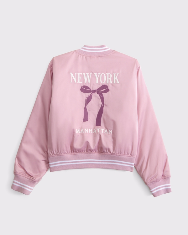 letterman bomber jacket, Peony view 1