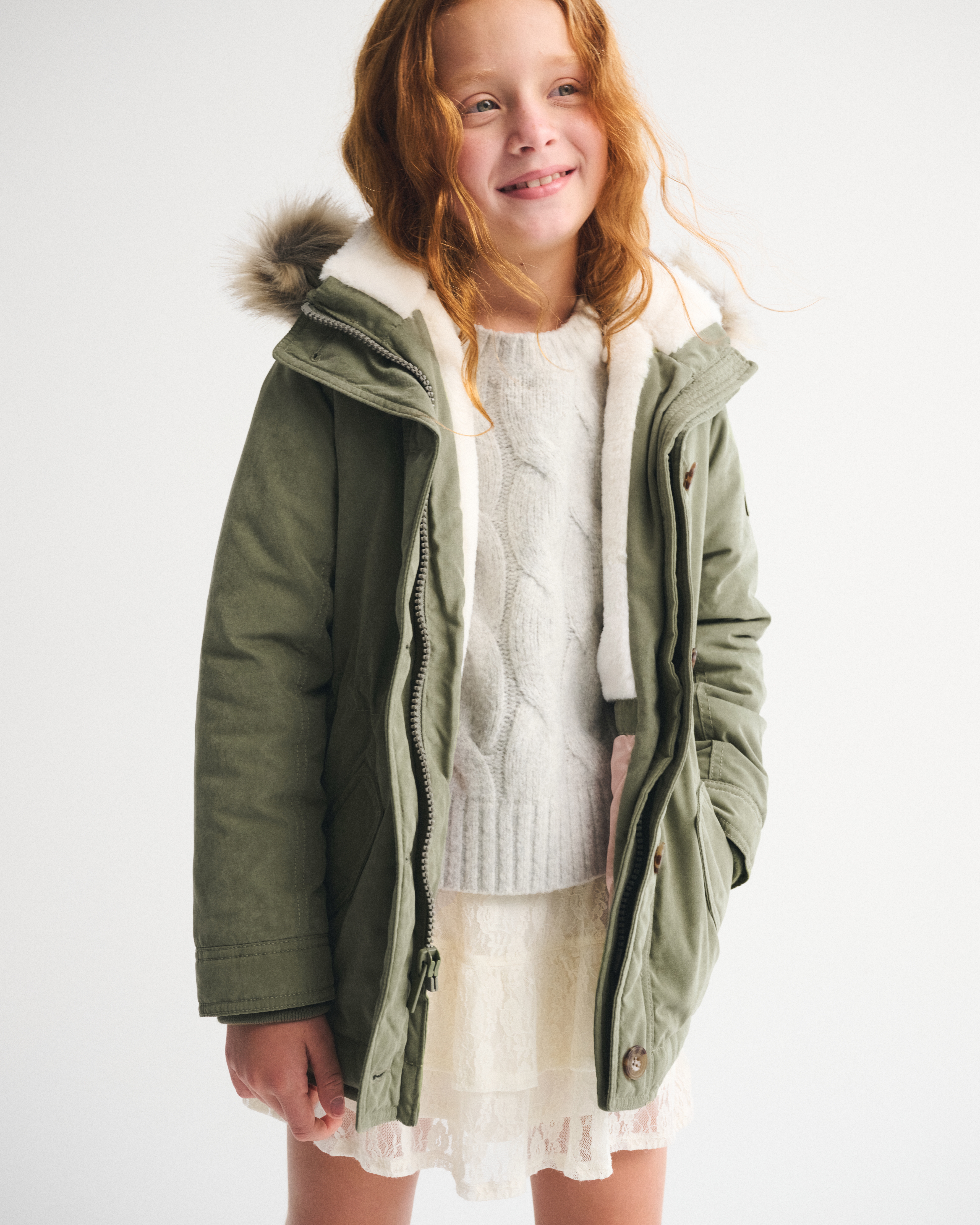 Abercrombie & Fitch Kids' Faux Fur Hooded Parka In Green
