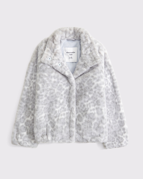 faux fur mockneck jacket, Gray Pattern view 1