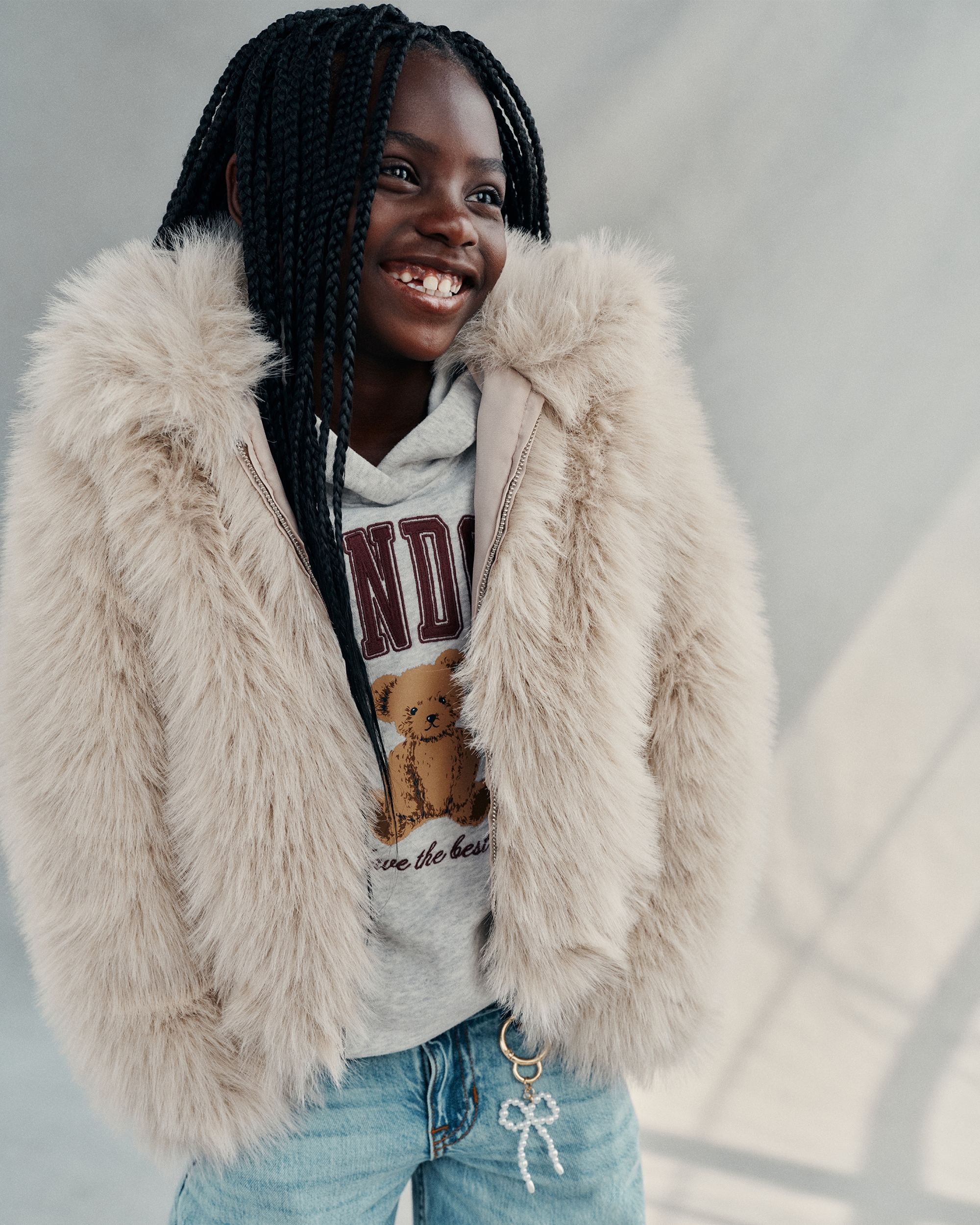 Abercrombie & Fitch Kids' Faux Fur Zip Jacket In Brown