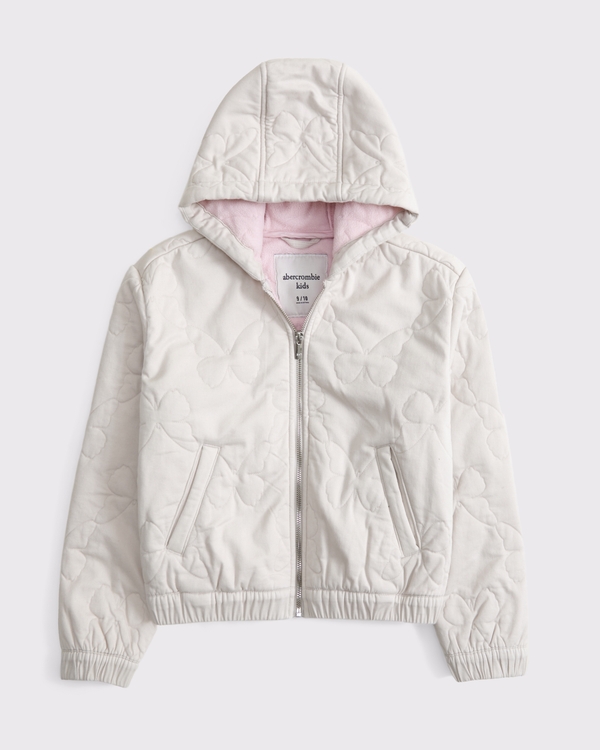 butterfly quilted bomber jacket, Light Sand view 1