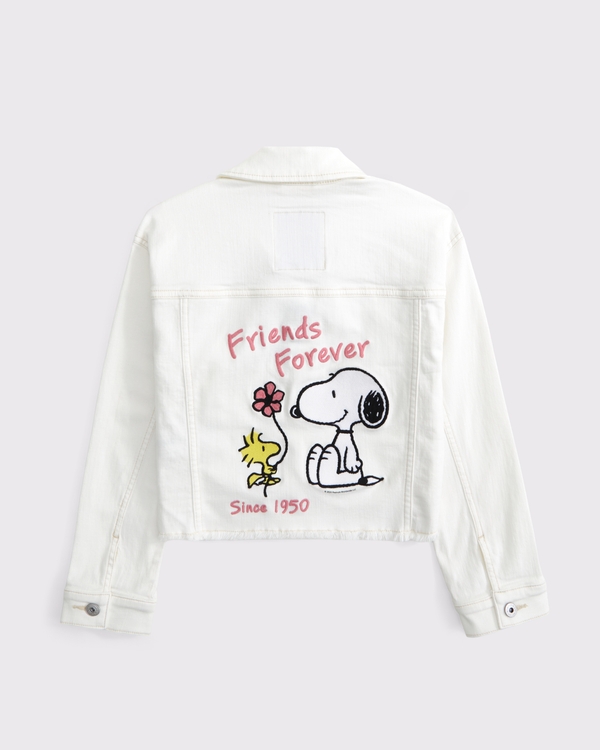 snoopy graphic denim jacket, White view 1
