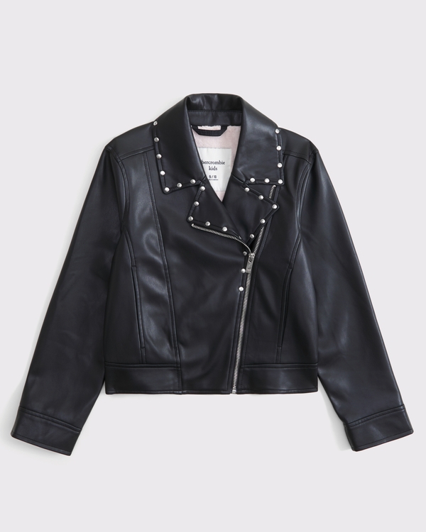 studded vegan leather jacket, Black view 2