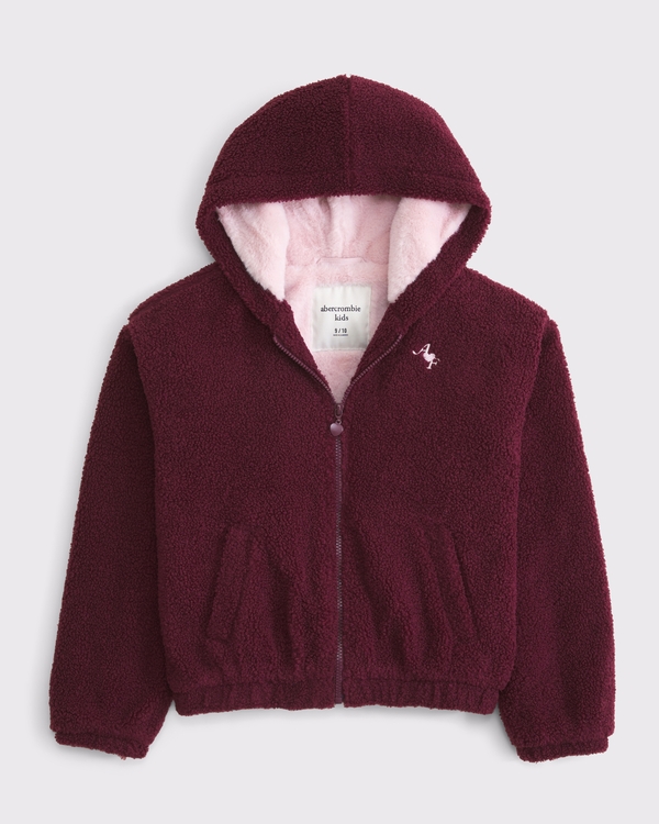 hooded sherpa full-zip jacket, Dark Maroon view 1