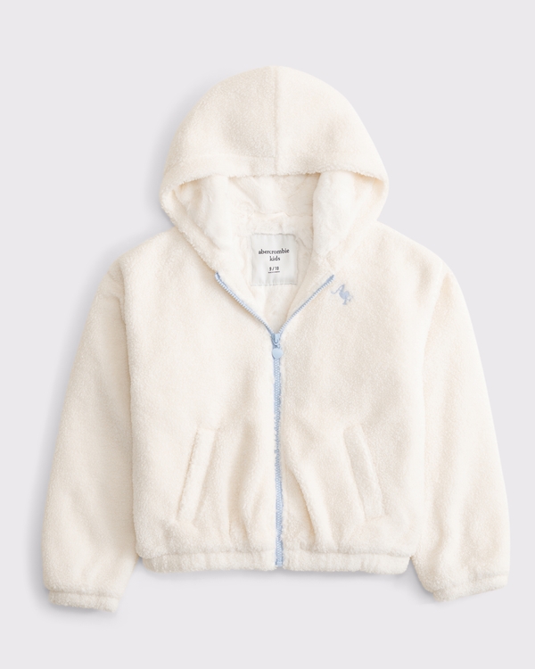 hooded sherpa full-zip jacket, Cream view 1