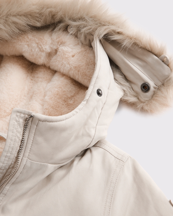 hooded faux fur-trimmed bomber jacket, Beige view 2