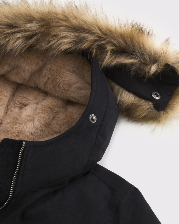 hooded faux fur-trimmed bomber jacket, Black view 2