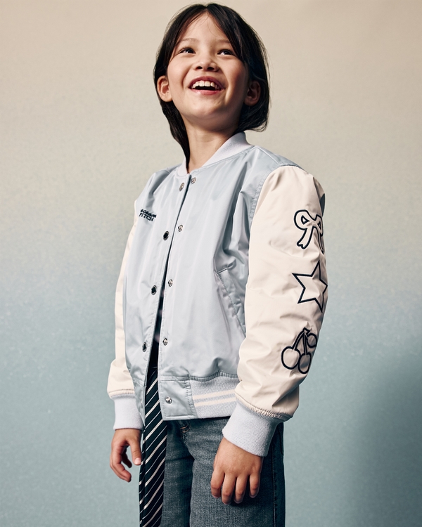 patchwork bomber jacket, Light Blue view 1