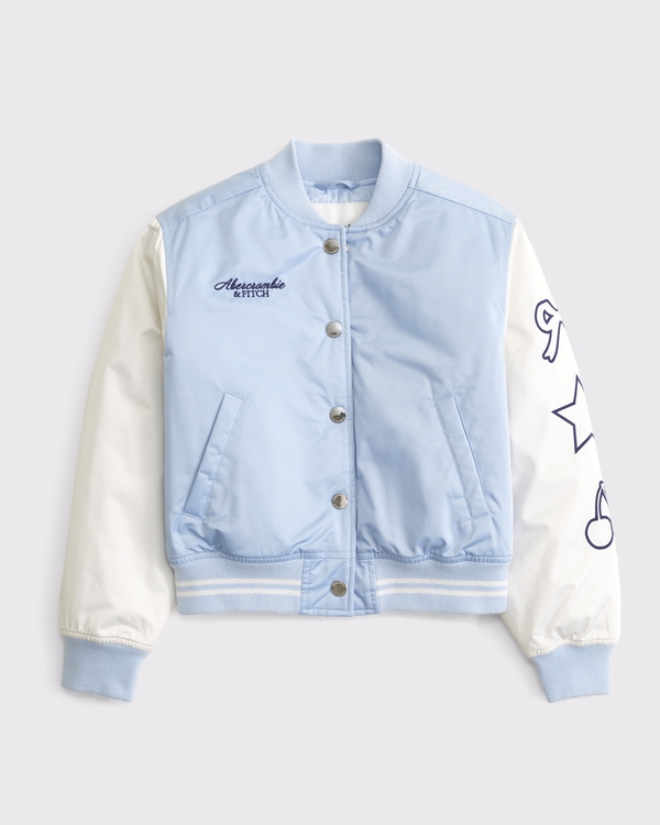 patchwork bomber jacket, Light Blue view 1