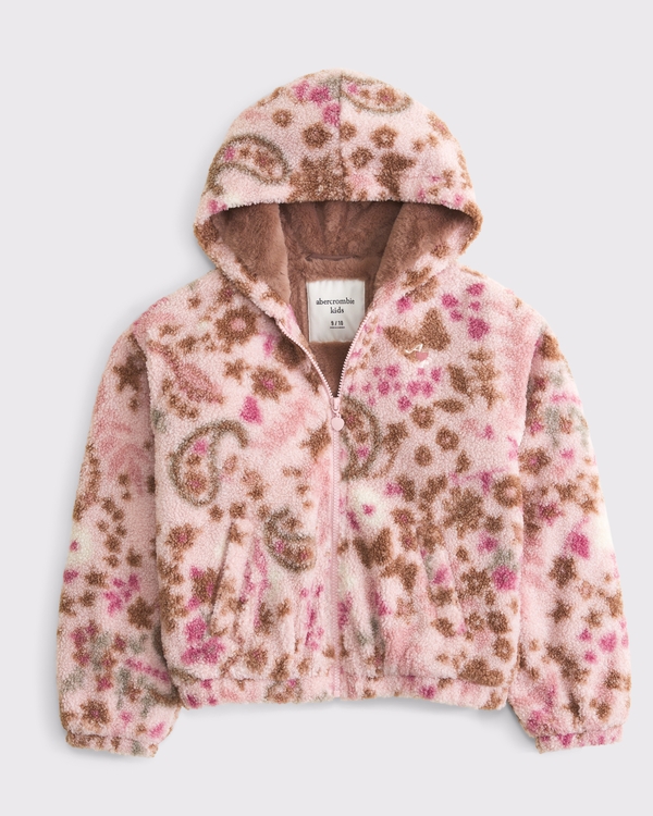 hooded sherpa full-zip jacket, Pink Pattern view 1
