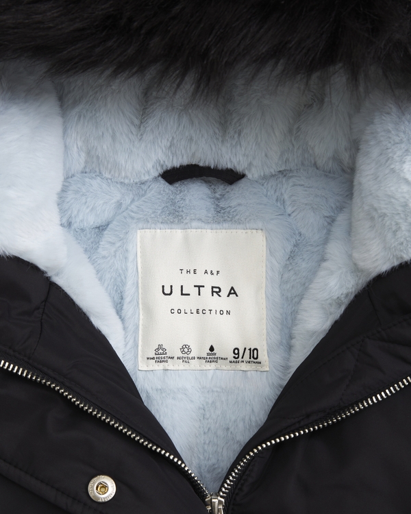 a&f ultra hooded faux fur-trim puffer jacket, Black view 2