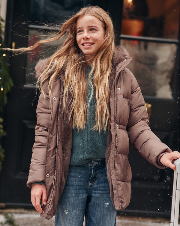 a&f ultra hooded faux fur-trim parka, Ash Brown view 1