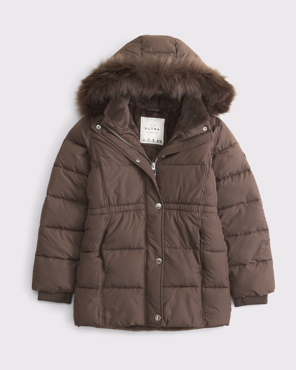 a&f ultra hooded faux fur-trim parka, Ash Brown view 1