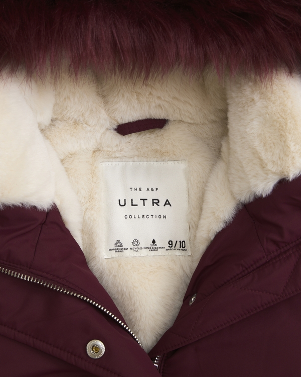 a&f ultra hooded faux fur-trim puffer jacket, Maroon view 2