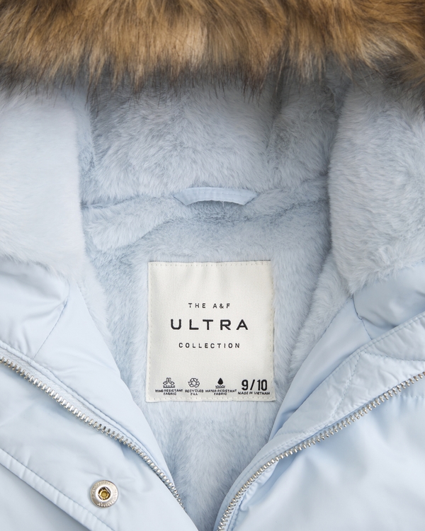 a&f ultra hooded faux fur-trim puffer jacket, Ballet Blue view 2