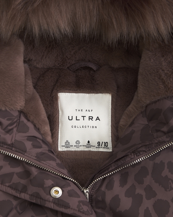 a&f ultra hooded faux fur-trim puffer jacket, Leopard Print view 2