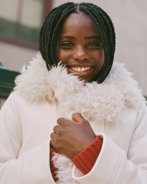 faux fur-trimmed vegan suede jacket, Cream view 1
