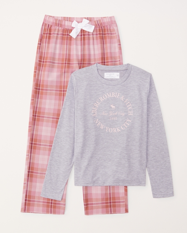 flannel pajama set, Grey