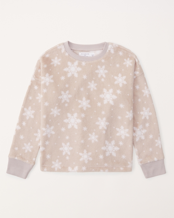 cozy fleece long-sleeve pajama shirt, Tan Snowflake Pattern