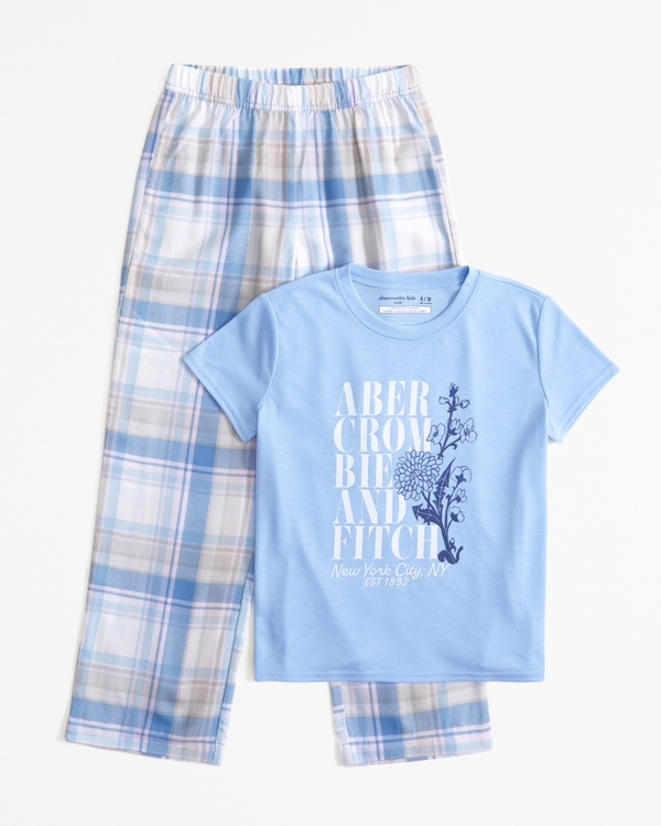 flannel pajama set, Light Blue