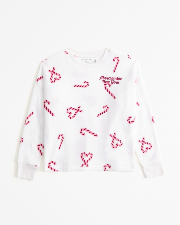 long-sleeve fleece pajama top, White Pattern