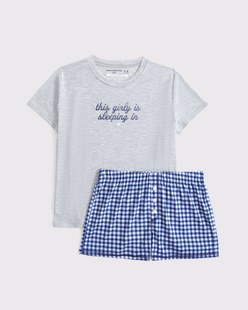 Girls Shorts Pajama Set in Blue Checker Size 7 8 Abercrombie Kids